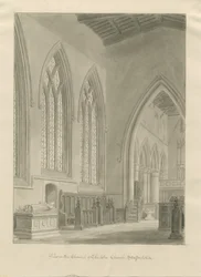 Interior of Checkley Church (sepia drawing), 1841