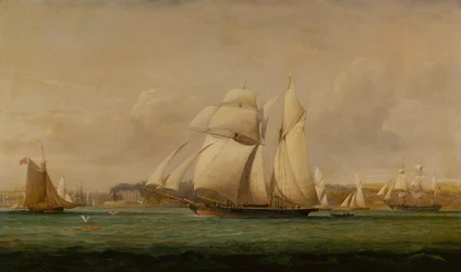 A Top Sail Schooner, Two Royal Yacht Squadron Cutters and an American Merchant Ship