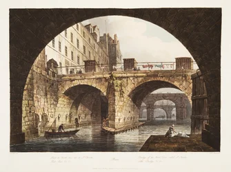Bridge of the Hotel Dieu called St Charles, Little Bridge, illustration from Versailles, Paris and Saint Denis, published 1806
