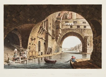 The Washing Place belonging to the hospital of the Hotel-Dieu and the Bridge de la Tournelle, illustration from Versailles, Paris and Saint Denis