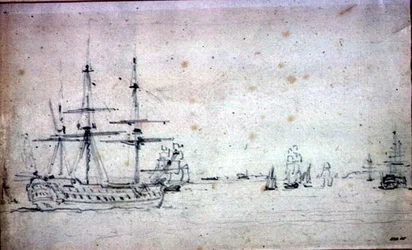 A Ship at Anchor and Other Shipping in the Thames