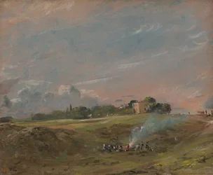 Hampstead Heath, with a Bonfire