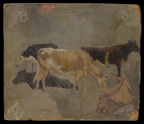 Study of Five Horned Cattle (Verso)