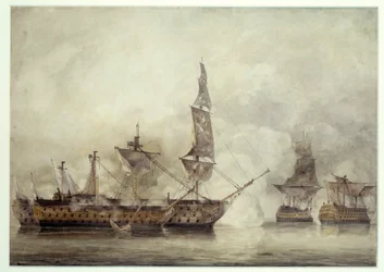 The Victory at Trafalgar Between Two French Ships (1805)