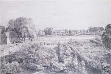 View of East Bergholt over the kitchen garden of Golding, Constable