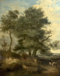 Trees by a Brook (The Willow Tree, a Horseman and a Woman on a Road)