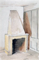 Fireplace in one of the top rooms, no 21 Austin Friars Street, City of London, 1885