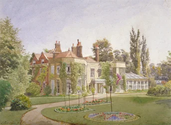 The front entrance and garden at Raleigh House, Brixton Hill, Lambeth, London