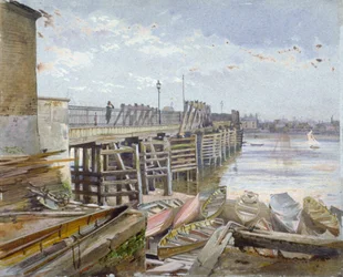 View of Battersea Bridge looking across the River Thames, London