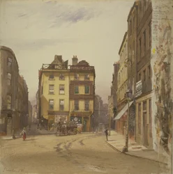 View of Wych Street and Holywell Street, Westminster showing the Rising Sun Tavern