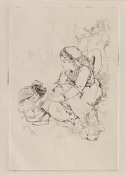 Seated Girl and Large Bird