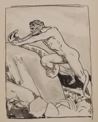 Untitled [Man wrestling a snake]