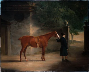 A Hunter and a Groom in a Courtyard