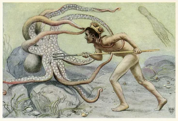 He was very brave and strong, and battled with the great octopus from The Great Sea Horse, pub. 1909