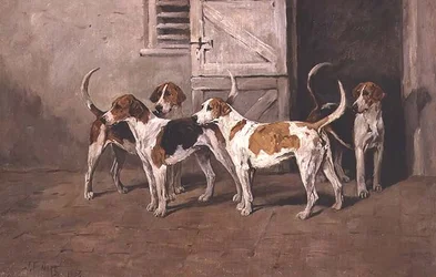 Four Hounds by a Stable Door