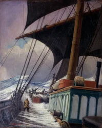 The maneuvers of sails during the storm, during a trip from Bristol, to Sabine Pass, Texas, between April and June 1920