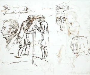 A Sheet of studies with John Ruskin and William Millais
