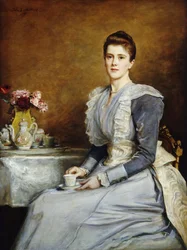 Portrait of Mrs. Joseph Chamberlain, Seated at a Tea-Table