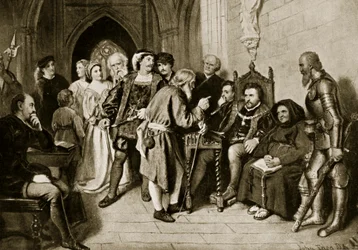 James IV in council before the Battle of Flodden, 1513, illustration from 