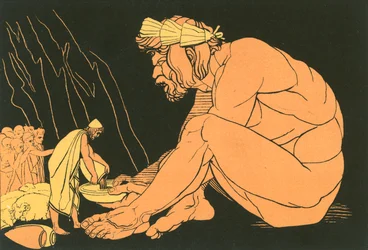 Ulysses giving wine to Polyphemus