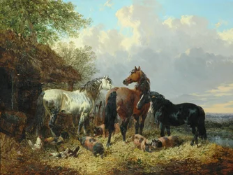 Three Horses with Pigs