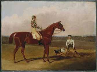 Barefoot, the Racehorse, with a Jockey and a Groom