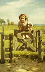 Young Girl Swinging on a Gate