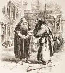 Illustration for The Merchant of Venice, Shylock and Tubal Meet in the Street, Act III, Scene I, from 
