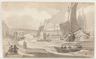 Bathing machines at Allonby, Cumbria, 1812
