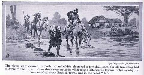 England in the Middle Ages. Rivers were Crossed by Fords, Around Which Were Clustered a Few Dwellings and Villages