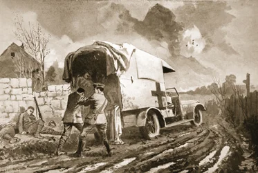 Private Sheriff Assisting Wounded Men into His Ambulance
