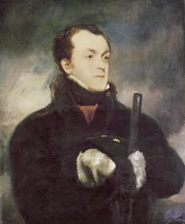 Portrait of Captain Lyon, Half Length, in a Fur-Trimmed Coat, Holding a Gun