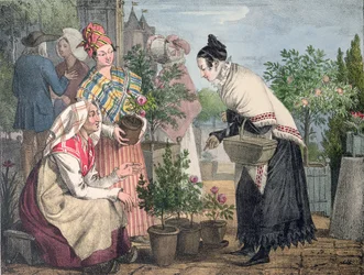 The Flower Market, Paris, engraved by Charles Joseph Hullmandel, published 1821