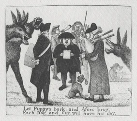 Let Puppys bark and Asses bray, Each Dog and Cur will have his day