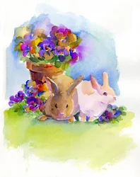 Bunnies with Pansies
