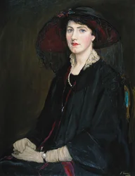 Portrait of Lady Raeburn, Seated Half Length, in a Lace Collared Jacket, Pearl Necklace and Black Hat