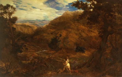 An Extensive Mountainous Wooded Landscape with David and the Lion