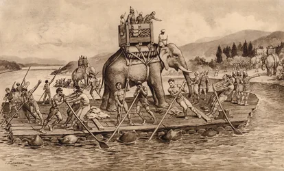 Hannibal crossing the river Rhone
