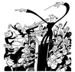 Orchestra and conductor - caricature
