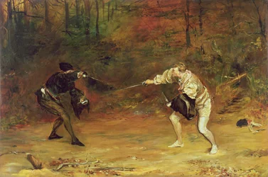 To the Death: A Sword and Dagger Fight with one Hand Beats Cold Death Aside, and with the other Sends it Back