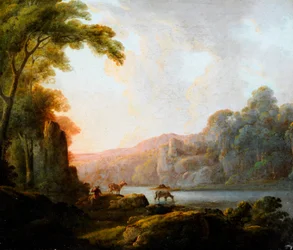 Lakeside Scene with Cattle