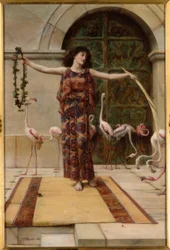 J.R. Waguelin, Woman with Pink Flamingos