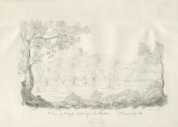 Stafford Castle - East View: pen and sepia drawing