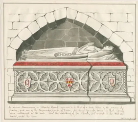 Uttoxeter Church - Tomb of Lady Abbess of Kynnersley Family: pen and wash drawing, nd [mid 19th century]