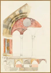 A Window of the Broletto, Como: Rapid Sketch in Colour, Showing Method of Inlaying Marbles, 1869