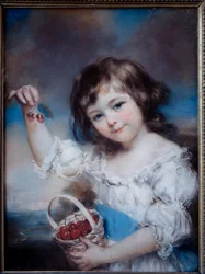 Portrait of a Little Girl in the Basket of Cherries. Painting by John Russell (1745-1806), 19th century