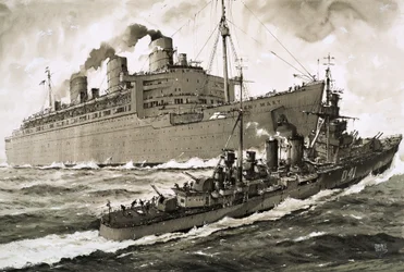 The Queen Mary Strikes the Cruiser Curacoa