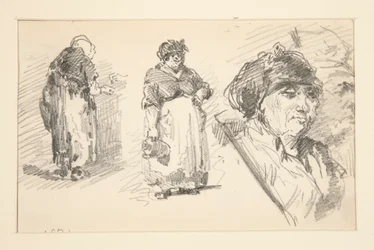 Two Standing Figures and One Head