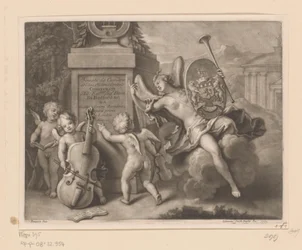 Angels with Musical Instruments at a Monument