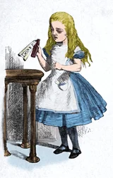 Alice looking at the bottle with the sign drink me, 1889